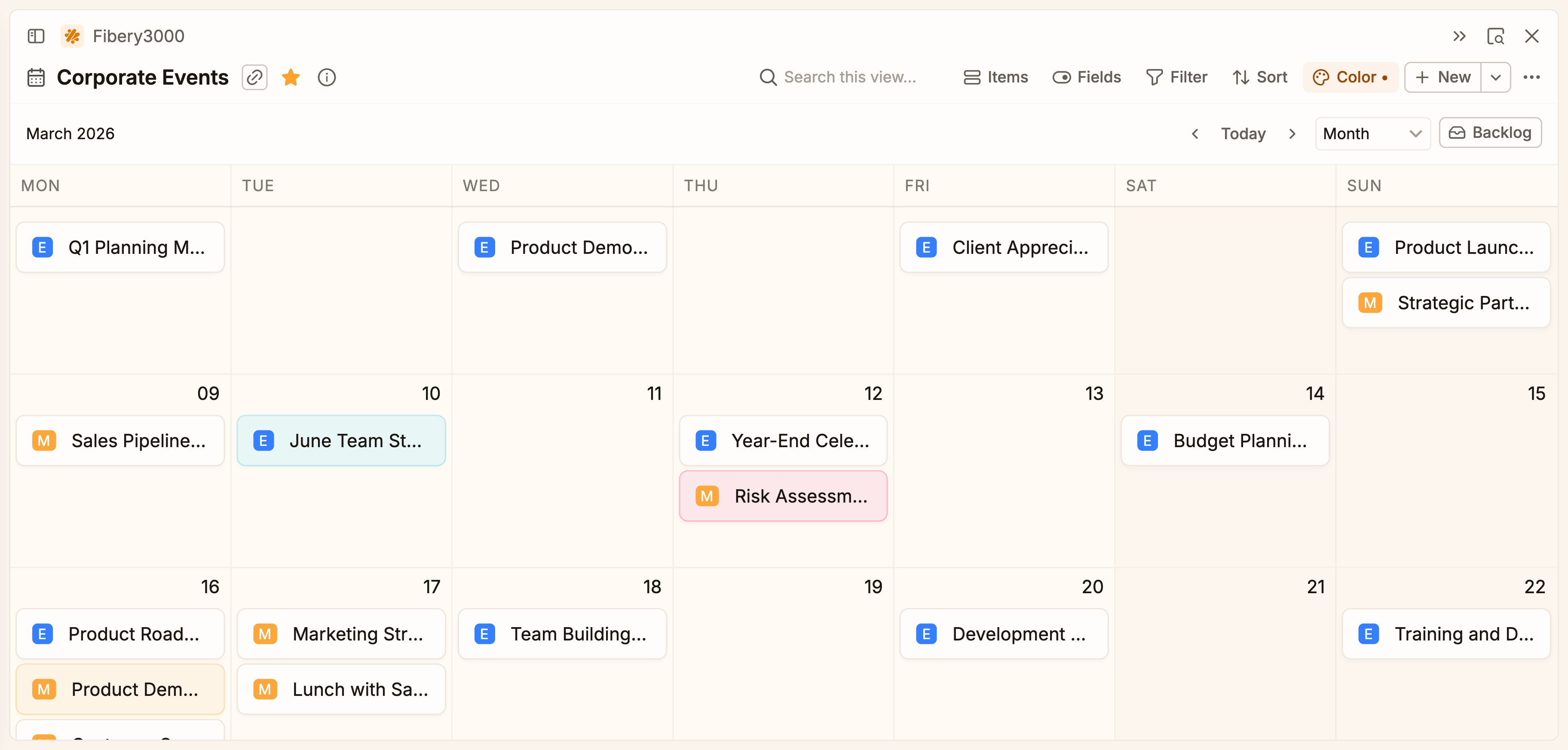 Fibery calendar view