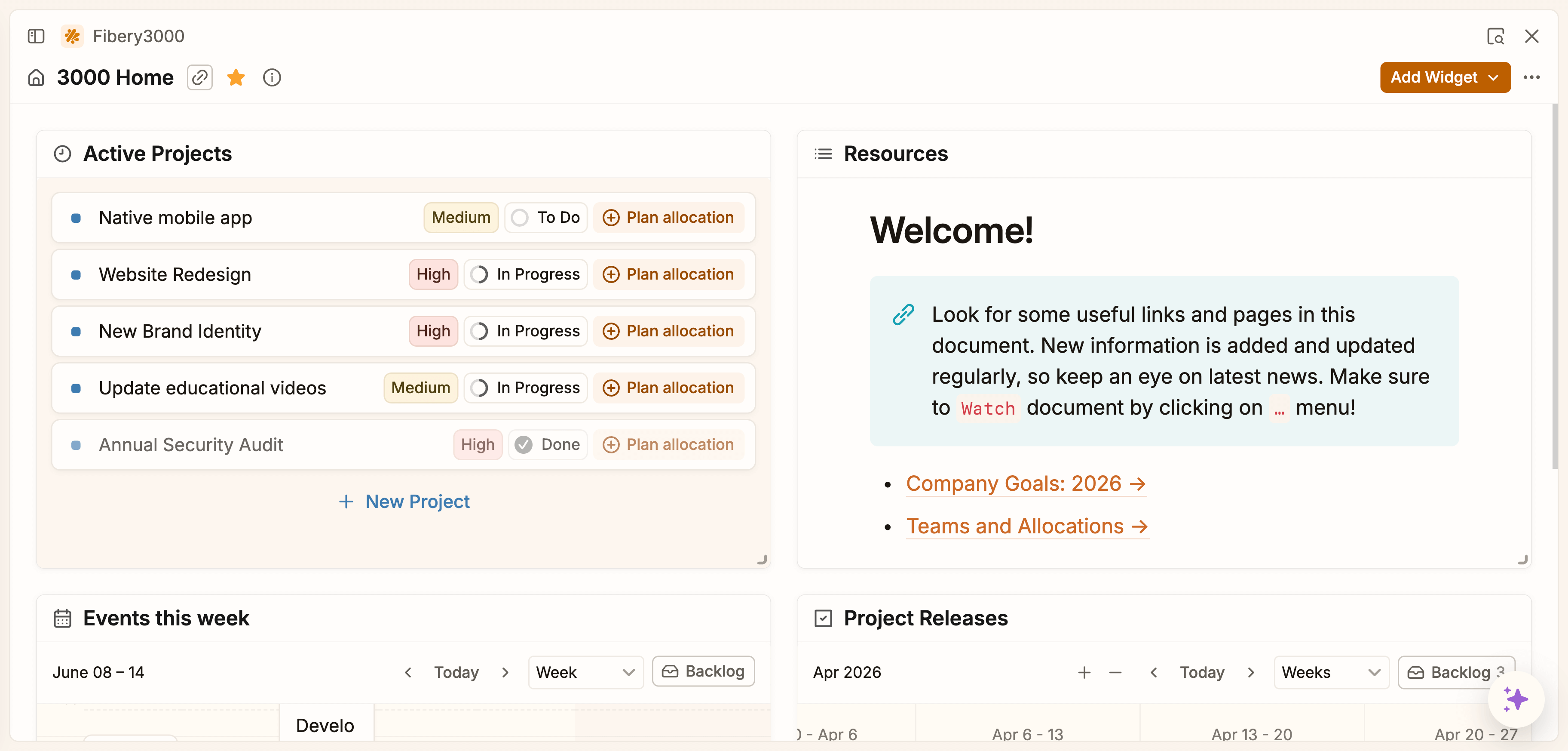 Fibery dashboard view