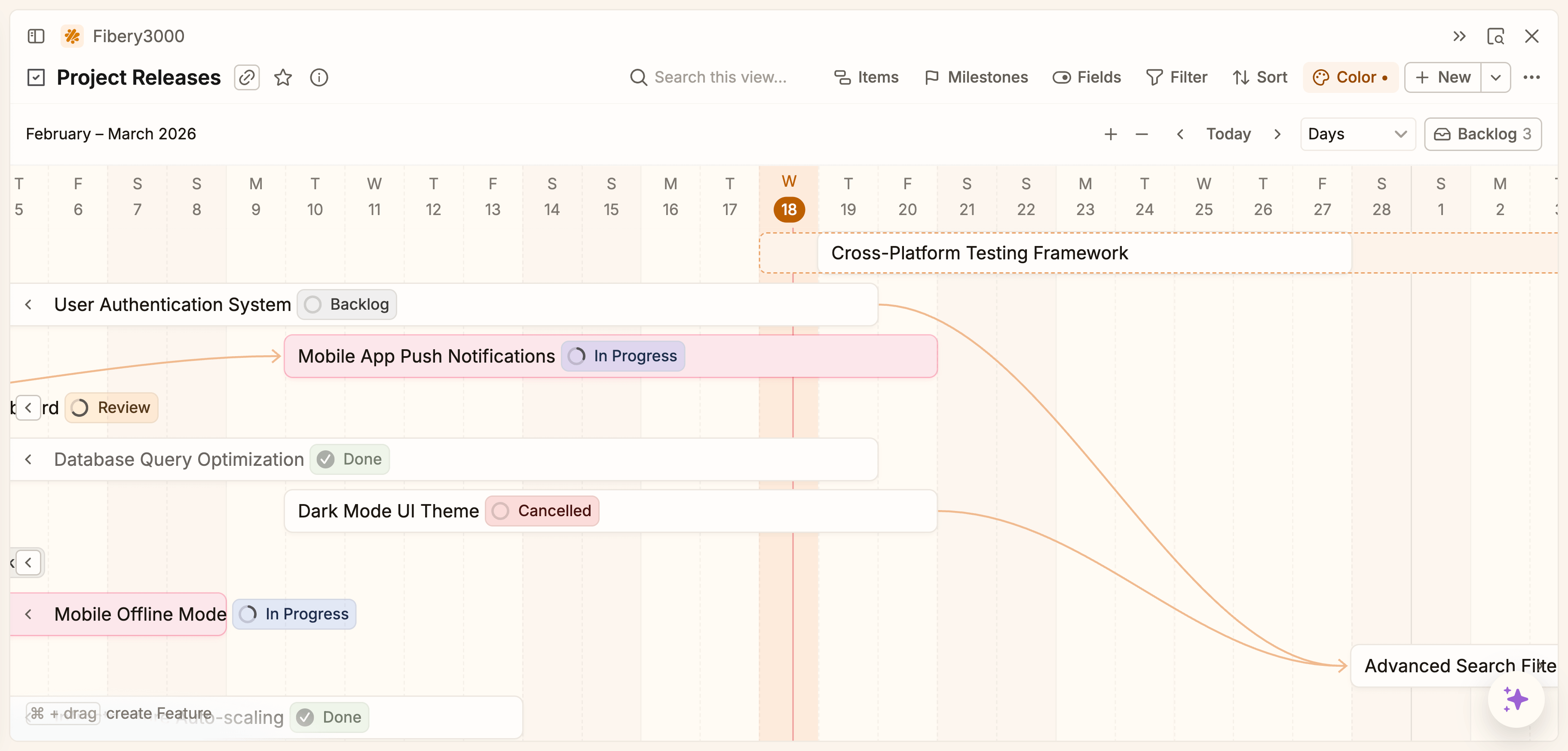 Fibery timeline view